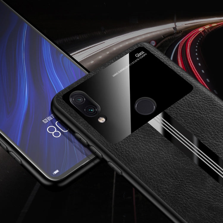 For Xiaomi Redmi Note 7 Leather Texture PU + Glass + TPU Shockproof Protective Case