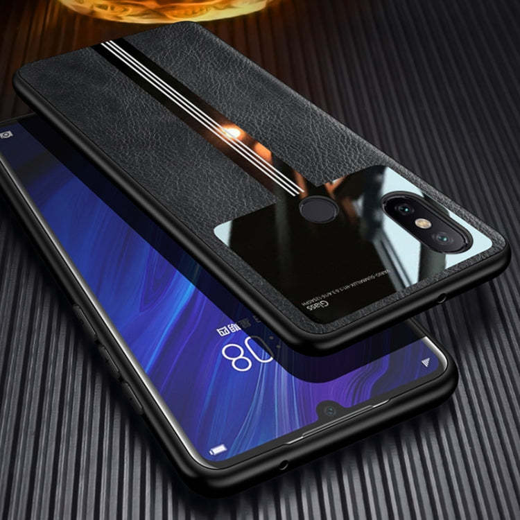 For Xiaomi Redmi Note 6 Pro Leather Texture PU + Glass + TPU Shockproof Protective Case