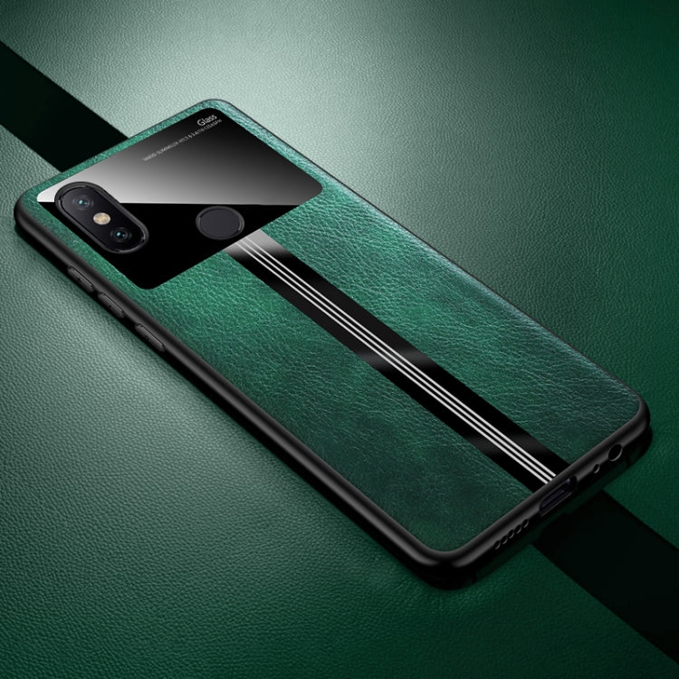 For Xiaomi Redmi Note 6 Pro Leather Texture PU + Glass + TPU Shockproof Protective Case