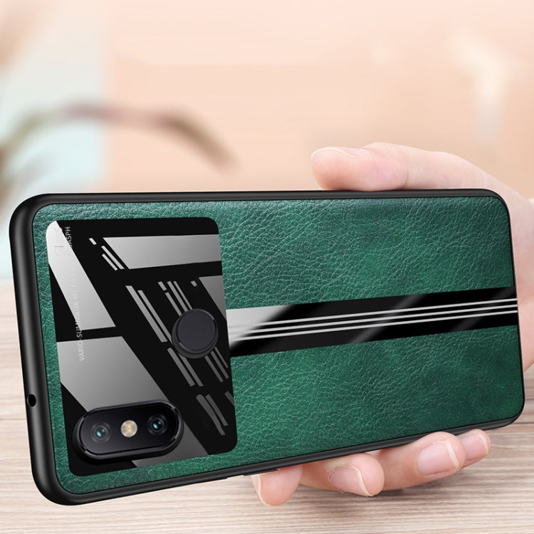 For Xiaomi Redmi Note 6 Pro Leather Texture PU + Glass + TPU Shockproof Protective Case