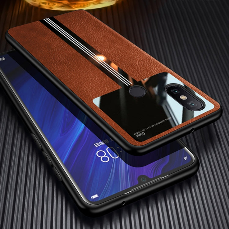 For Xiaomi Redmi Note 6 Pro Leather Texture PU + Glass + TPU Shockproof Protective Case