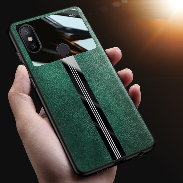 For Xiaomi Redmi Note 6 Pro Leather Texture PU + Glass + TPU Shockproof Protective Case