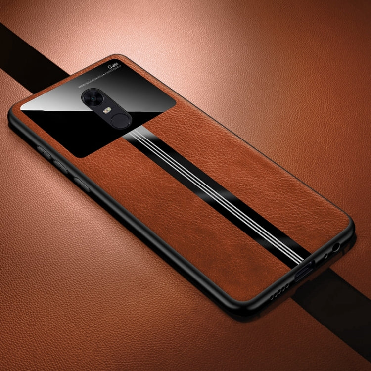 For Xiaomi Redmi 5 Plus (Redmi Note 5) Leather Texture PU + Glass + TPU Shockproof Protective Case