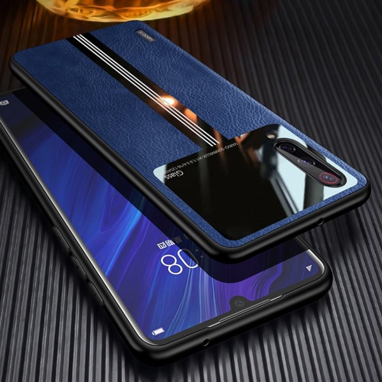 For Xiaomi Mi CC9 Leather Texture PU + Glass + TPU Shockproof Protective Case