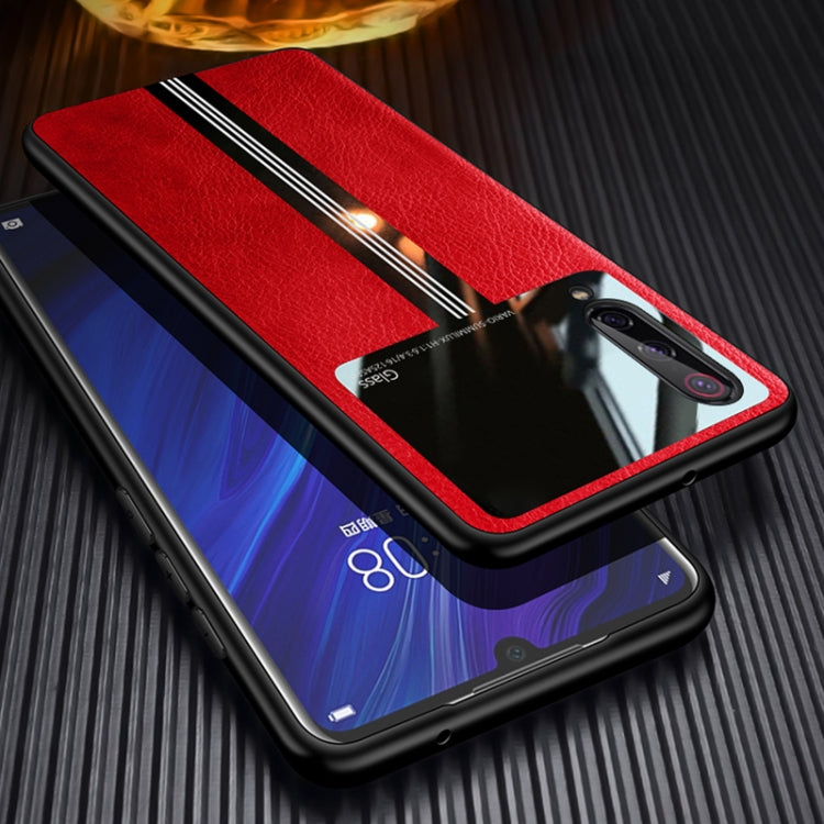 For Xiaomi Mi 9 Leather Texture PU + Glass + TPU Shockproof Protective Case
