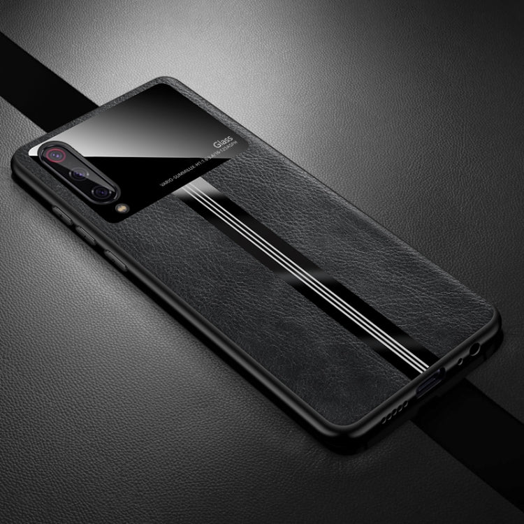 For Xiaomi Mi 9 SE Leather Texture PU + Glass + TPU Shockproof Protective Case