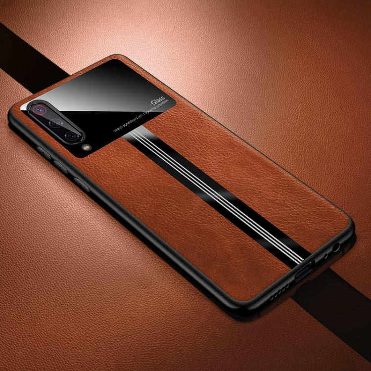 For Xiaomi Mi 9 SE Leather Texture PU + Glass + TPU Shockproof Protective Case