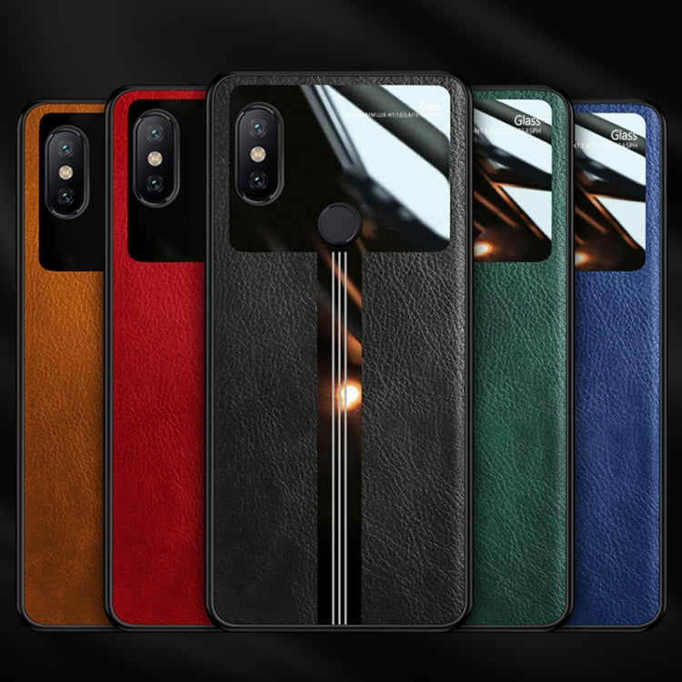 For Xiaomi Mi 6X / Mi A2 Leather Texture PU + Glass + TPU Shockproof Protective Case