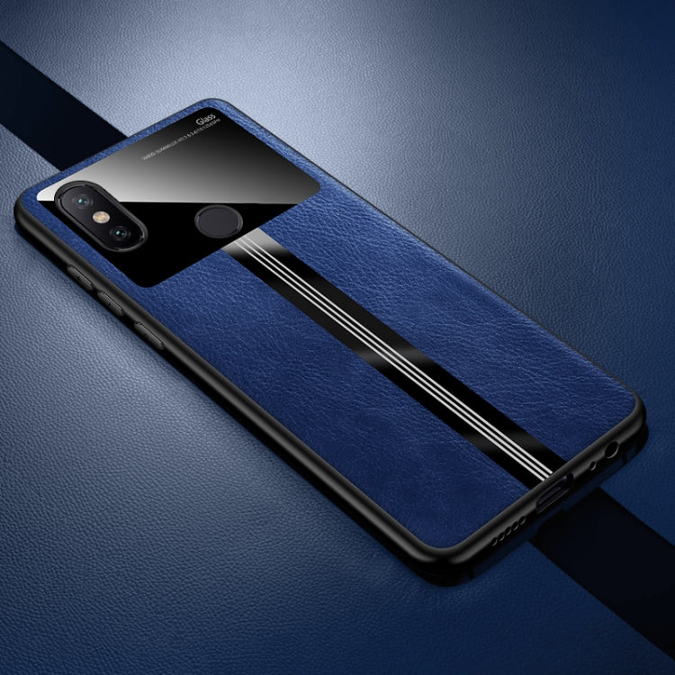 For Xiaomi Mi 8 Leather Texture PU + Glass + TPU Shockproof Protective Case