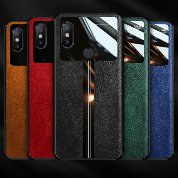 For Xiaomi Mi 8 Leather Texture PU + Glass + TPU Shockproof Protective Case