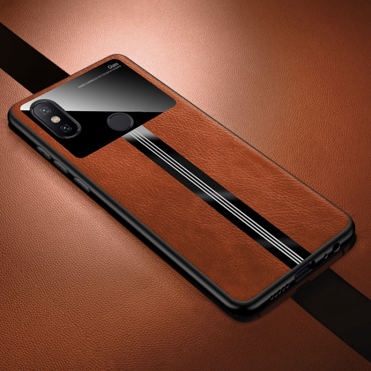 For Xiaomi Mi 8 Leather Texture PU + Glass + TPU Shockproof Protective Case