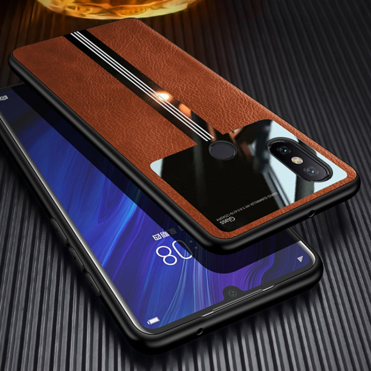 For Xiaomi Mi 8 Leather Texture PU + Glass + TPU Shockproof Protective Case