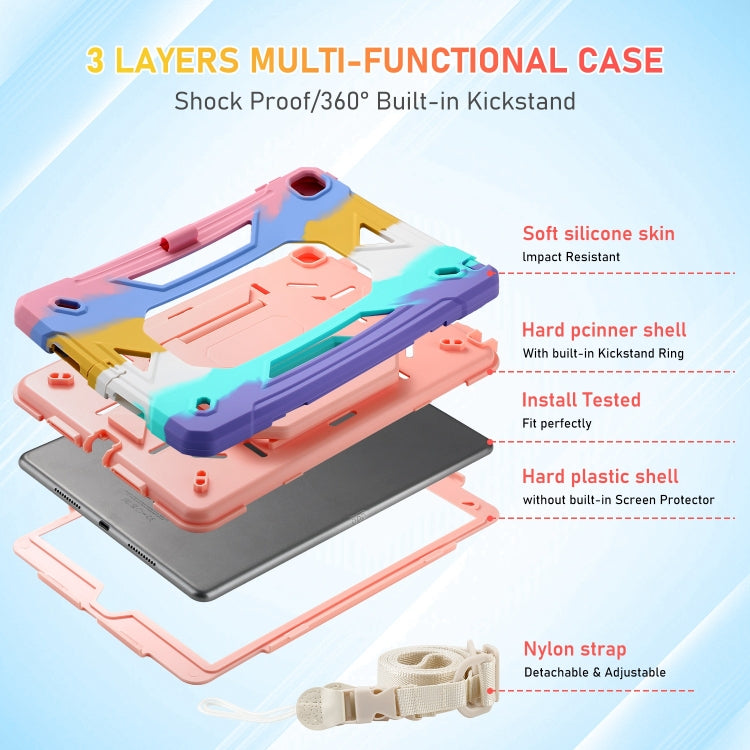 For iPad 10.2 2021 / 2020 / 2019 Legend Grip Holder Silicone Hybrid PC Tablet Case with Strap