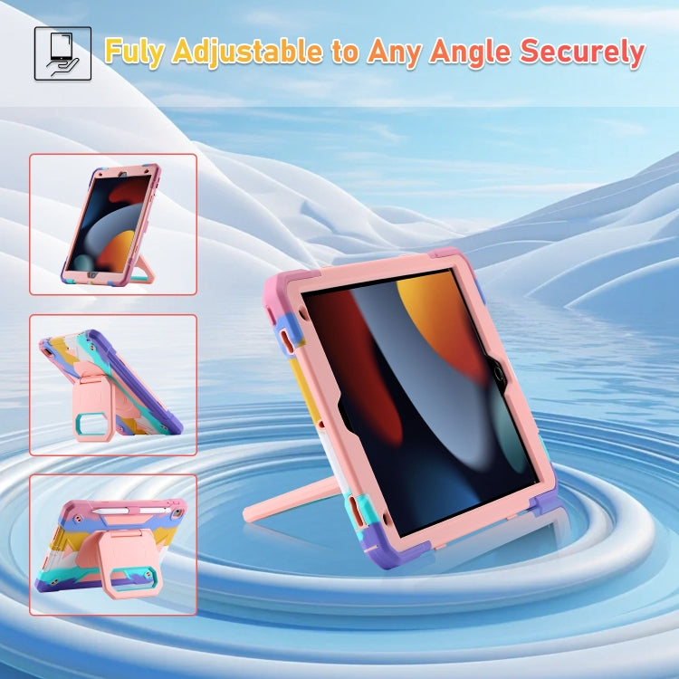 For iPad 10.2 2021 / 2020 / 2019 Legend Grip Holder Silicone Hybrid PC Tablet Case with Strap