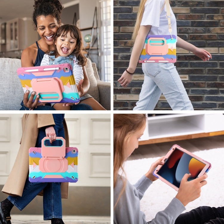 For iPad 10.2 2021 / 2020 / 2019 Legend Grip Holder Silicone Hybrid PC Tablet Case with Strap
