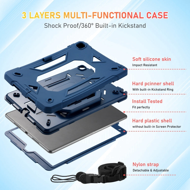 For iPad 10.2 2021 / 2020 / 2019 Legend Grip Holder Silicone Hybrid PC Tablet Case with Strap