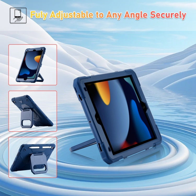 For iPad 10.2 2021 / 2020 / 2019 Legend Grip Holder Silicone Hybrid PC Tablet Case with Strap