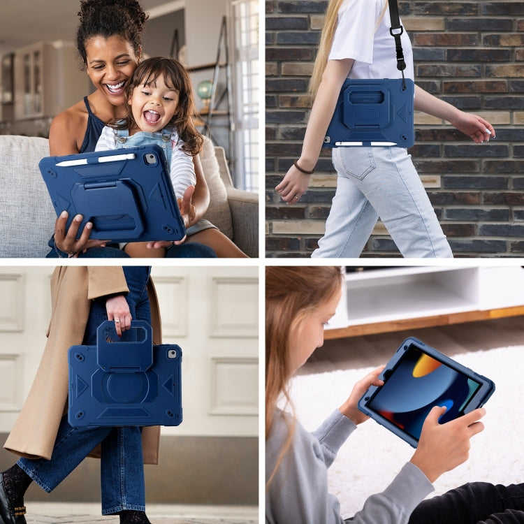 For iPad 10.2 2021 / 2020 / 2019 Legend Grip Holder Silicone Hybrid PC Tablet Case with Strap