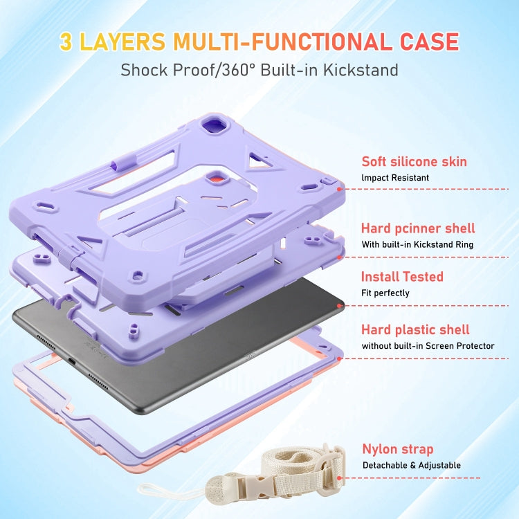 For iPad 10.2 2021 / 2020 / 2019 Legend Grip Holder Silicone Hybrid PC Tablet Case with Strap