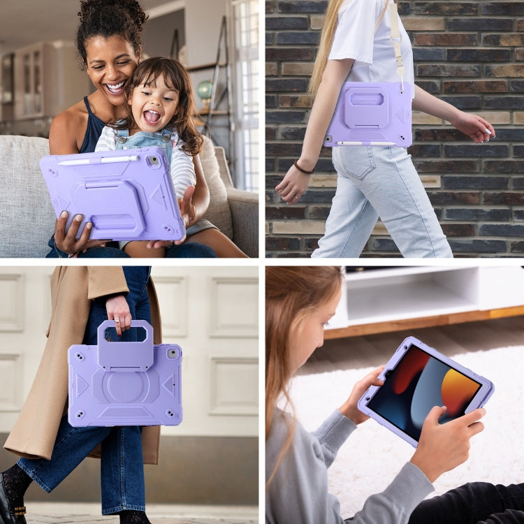 For iPad 10.2 2021 / 2020 / 2019 Legend Grip Holder Silicone Hybrid PC Tablet Case with Strap