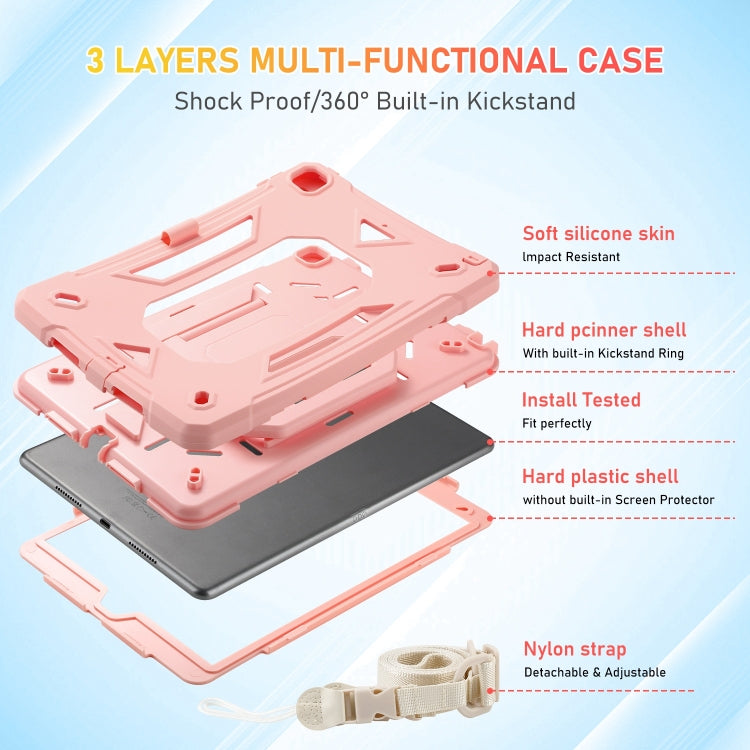 For iPad 10.2 2021 / 2020 / 2019 Legend Grip Holder Silicone Hybrid PC Tablet Case with Strap