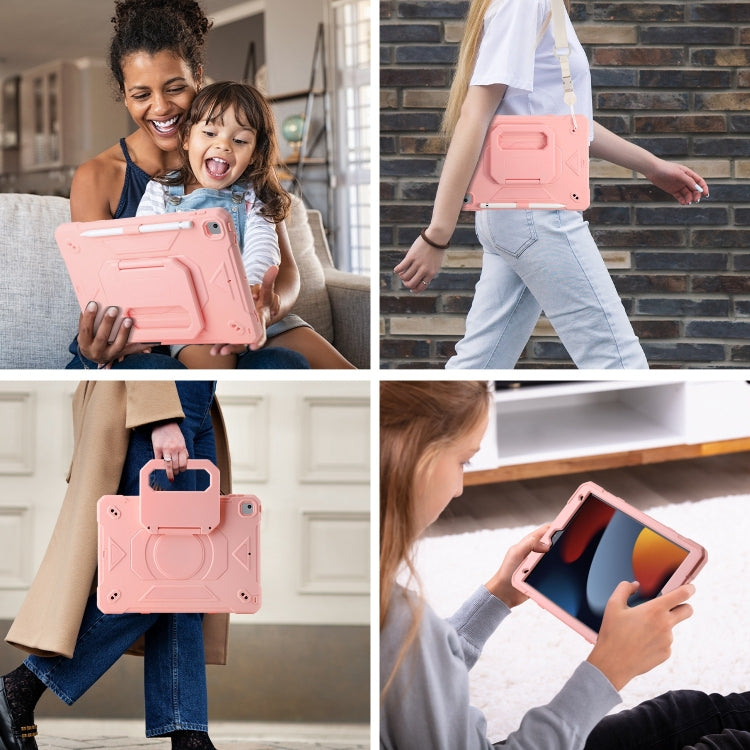 For iPad 10.2 2021 / 2020 / 2019 Legend Grip Holder Silicone Hybrid PC Tablet Case with Strap