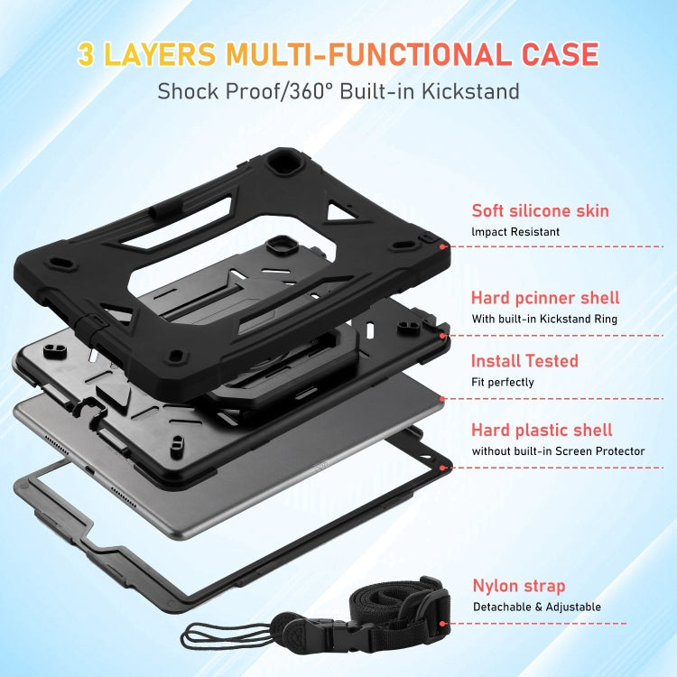 For iPad 10.2 2021 / 2020 / 2019 Legend Grip Holder Silicone Hybrid PC Tablet Case with Strap