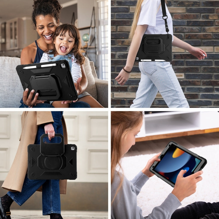 For iPad 10.2 2021 / 2020 / 2019 Legend Grip Holder Silicone Hybrid PC Tablet Case with Strap