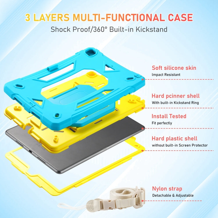 For iPad 10.2 2021 / 2020 / 2019 Legend Grip Holder Silicone Hybrid PC Tablet Case with Strap