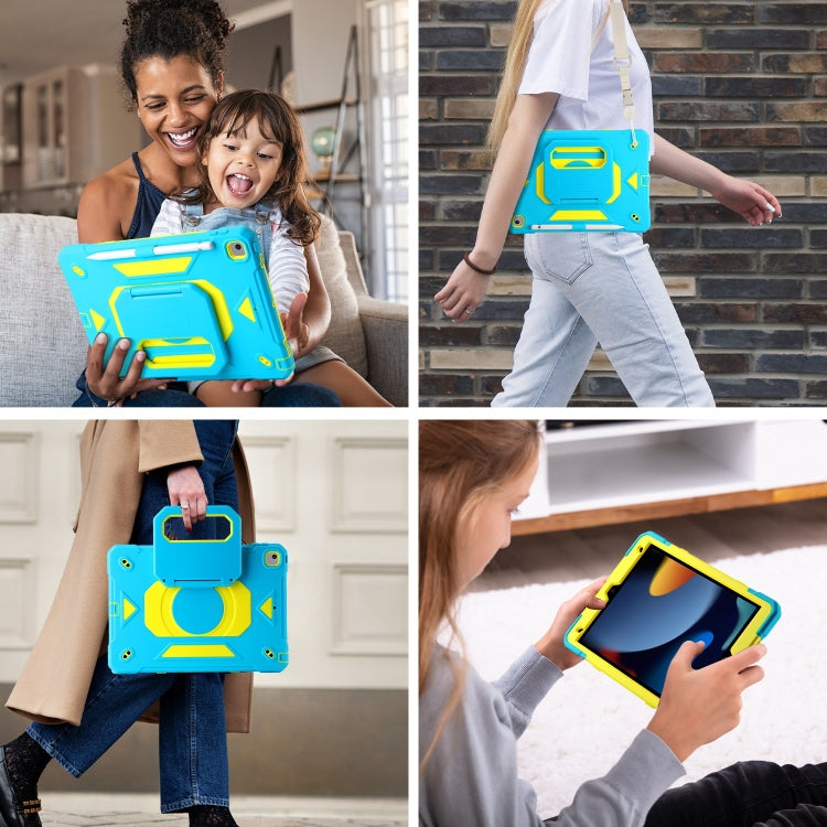 For iPad 10.2 2021 / 2020 / 2019 Legend Grip Holder Silicone Hybrid PC Tablet Case with Strap