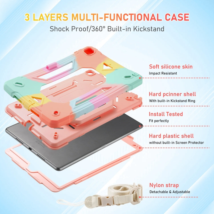 For iPad 10.2 2021 / 2020 / 2019 Legend Grip Holder Silicone Hybrid PC Tablet Case with Strap