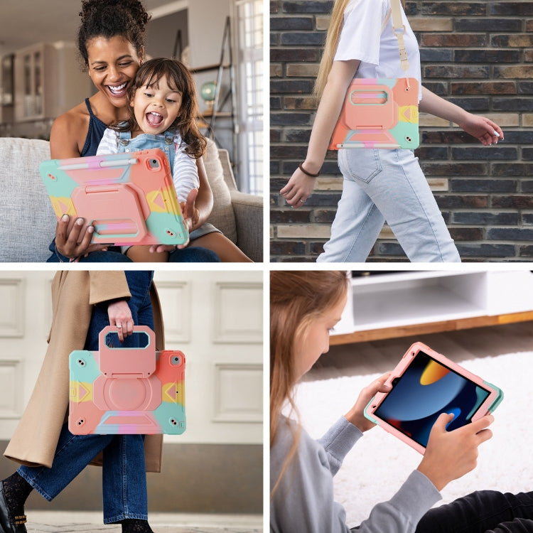 For iPad 10.2 2021 / 2020 / 2019 Legend Grip Holder Silicone Hybrid PC Tablet Case with Strap