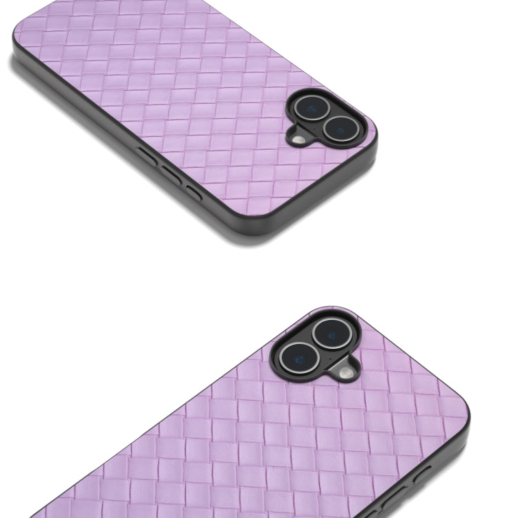 For iPhone 16 Black Frame Woven Texture PU Phone Case