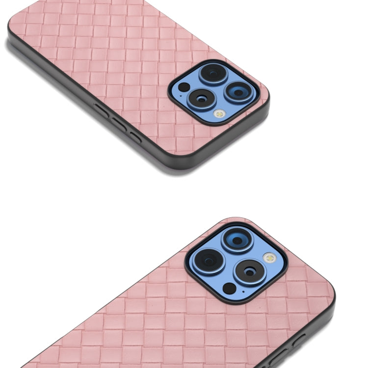 For iPhone 16 Pro Black Frame Woven Texture PU Phone Case