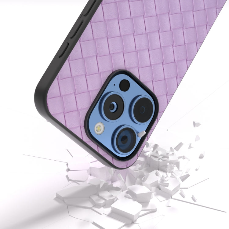 For iPhone 16 Pro Black Frame Woven Texture PU Phone Case