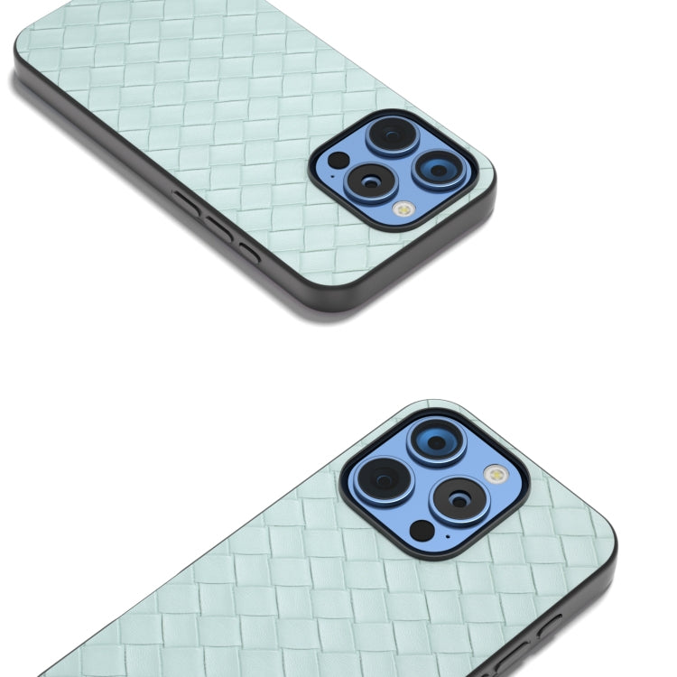 For iPhone 16 Pro Black Frame Woven Texture PU Phone Case