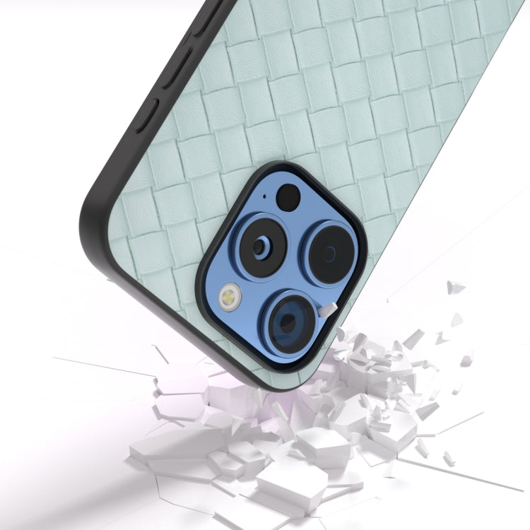 For iPhone 16 Pro Black Frame Woven Texture PU Phone Case