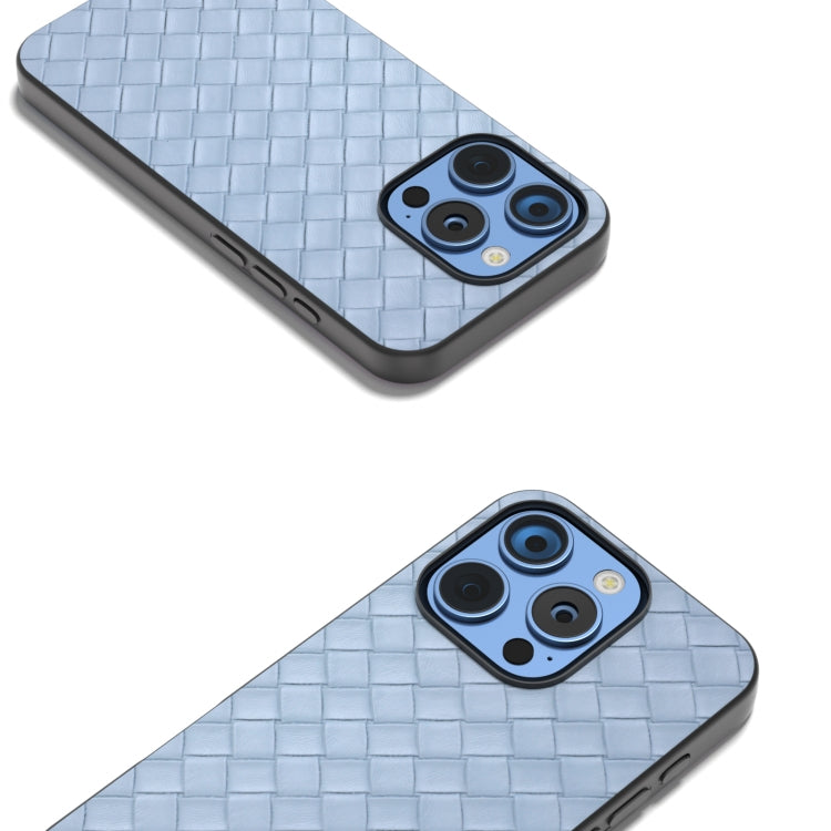 For iPhone 16 Pro Black Frame Woven Texture PU Phone Case