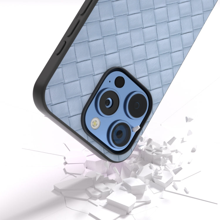 For iPhone 16 Pro Black Frame Woven Texture PU Phone Case