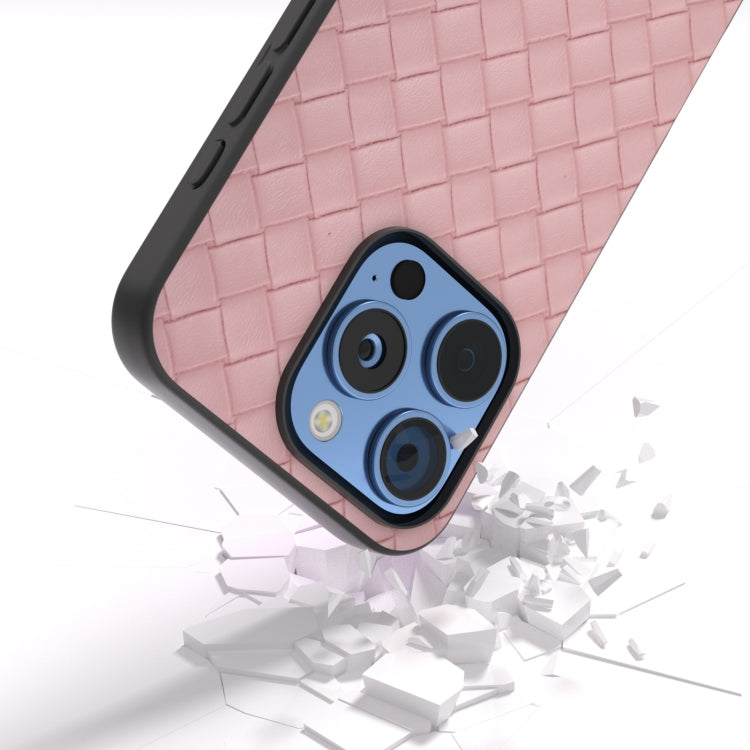 For iPhone 16 Pro Max Black Frame Woven Texture PU Phone Case