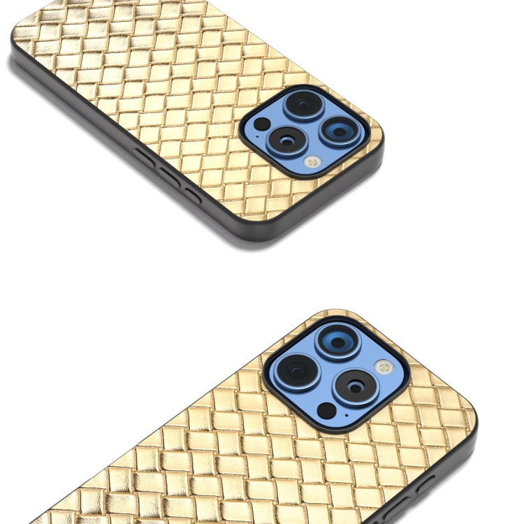 For iPhone 16 Pro Max Black Frame Woven Texture PU Phone Case