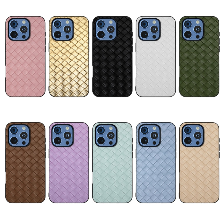For iPhone 16 Pro Max Black Frame Woven Texture PU Phone Case
