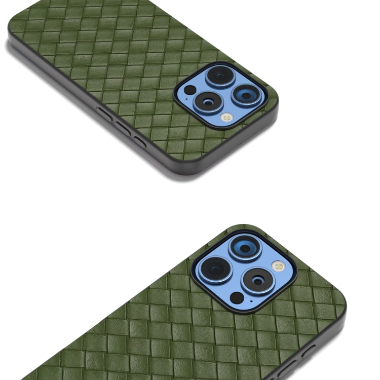 For iPhone 16 Pro Max Black Frame Woven Texture PU Phone Case