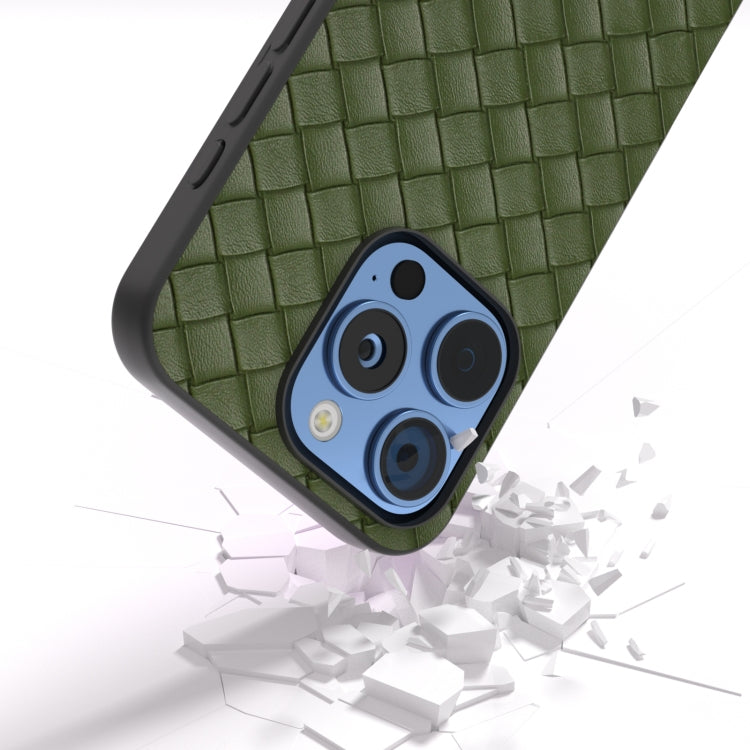 For iPhone 16 Pro Max Black Frame Woven Texture PU Phone Case