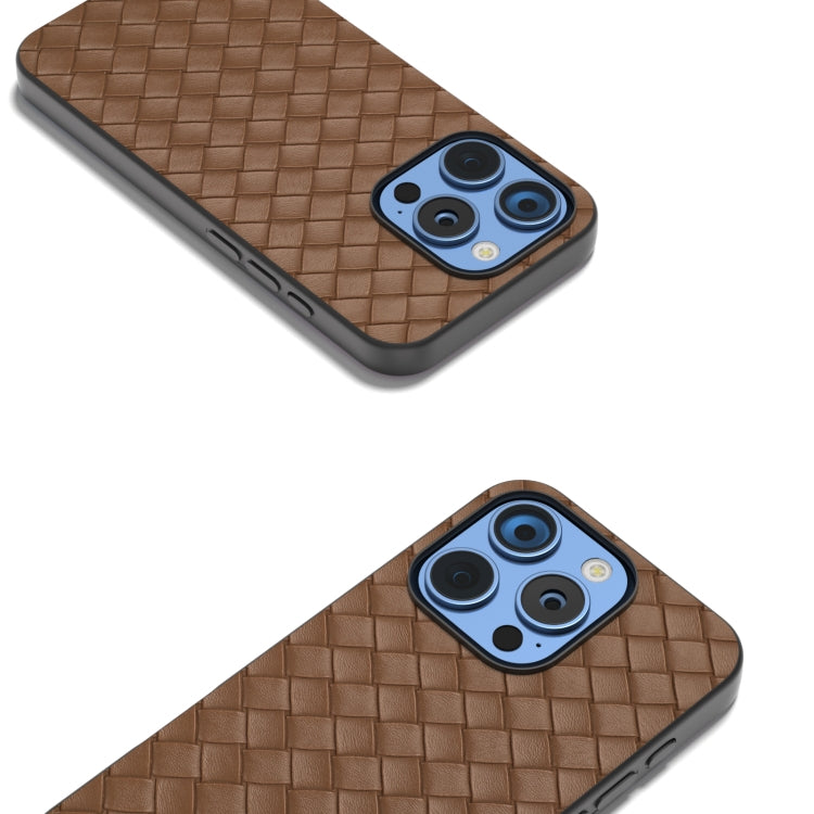 For iPhone 16 Pro Max Black Frame Woven Texture PU Phone Case