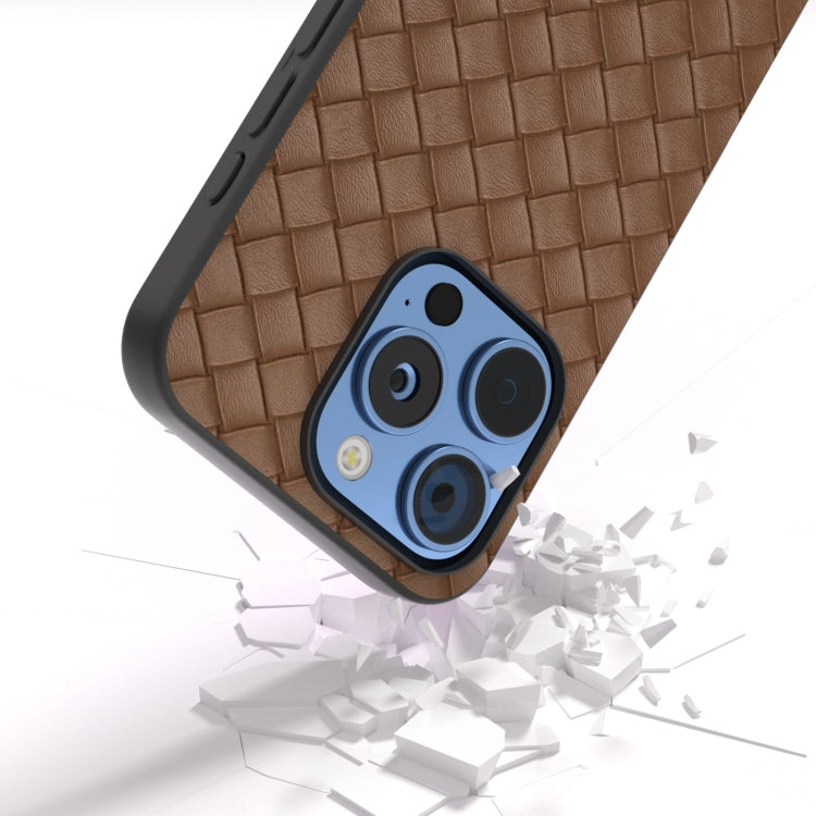 For iPhone 16 Pro Max Black Frame Woven Texture PU Phone Case