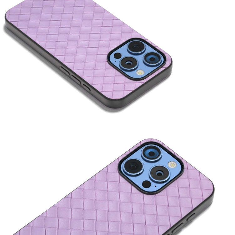 For iPhone 16 Pro Max Black Frame Woven Texture PU Phone Case
