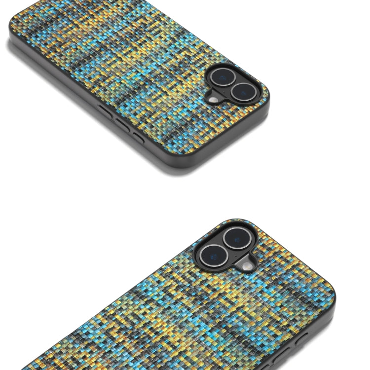 For iPhone 16 Plus Black Frame Color Lattice Texture PU Phone Case