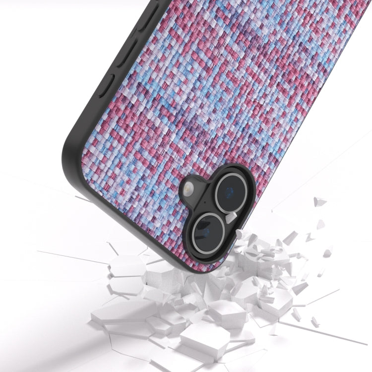 For iPhone 16 Plus Black Frame Color Lattice Texture PU Phone Case