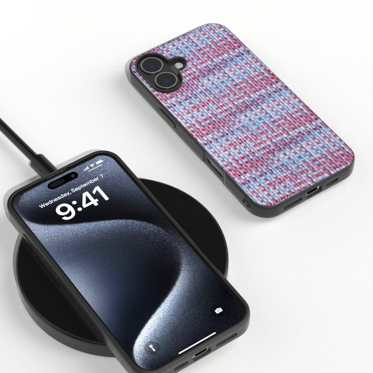 For iPhone 16 Plus Black Frame Color Lattice Texture PU Phone Case